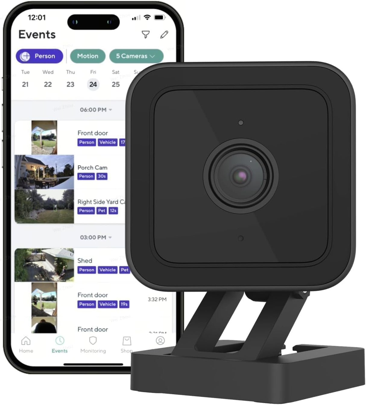 Wyze Cam v3 1080p HD Videoüberwachungskamera für den Innen- und Außenbereich, für Sicherheit, Haustiere, Babyphone, mit Farb-Nachtsicht, 2-Wege-Audio, kompatibel mit Alexa & Google (Generalüberholt)